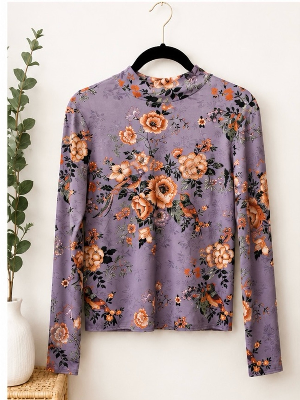 Zara Purple Lavender Floral Tie-Back Long‎ Sleeve Top